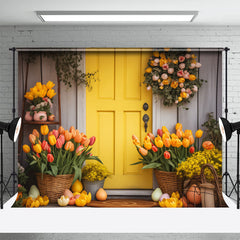 Lofaris Orange Color Floral Wood Door Eggs Easter Backdrop