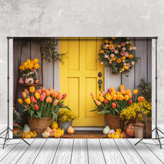 Lofaris Orange Color Floral Wood Door Eggs Easter Backdrop