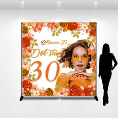 Lofaris Orange Floral Sparkling Custom 30th Birthday Backdrop