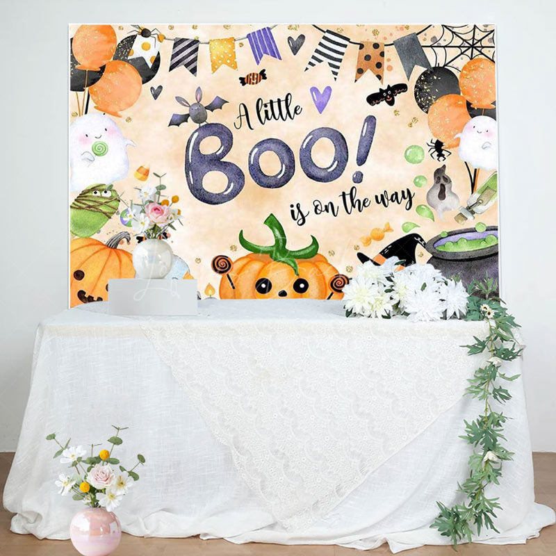 Lofaris Orange Little Boo Halloween Baby Shower Backdrop
