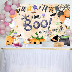 Lofaris Orange Little Boo Halloween Baby Shower Backdrop