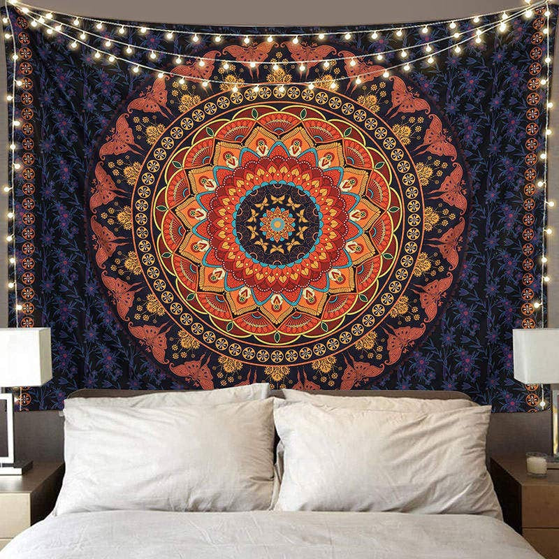 Lofaris Orange Mandala Flower Butterfly Pattern Wall Tapestry
