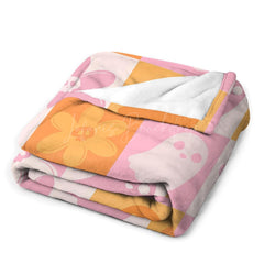 Lofaris Orange Pink Plaid Floral Halloween Custom Blanket