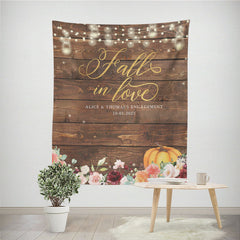 Lofaris Orange Pumpkin And Floral Fall In Love Wooden Backdrop