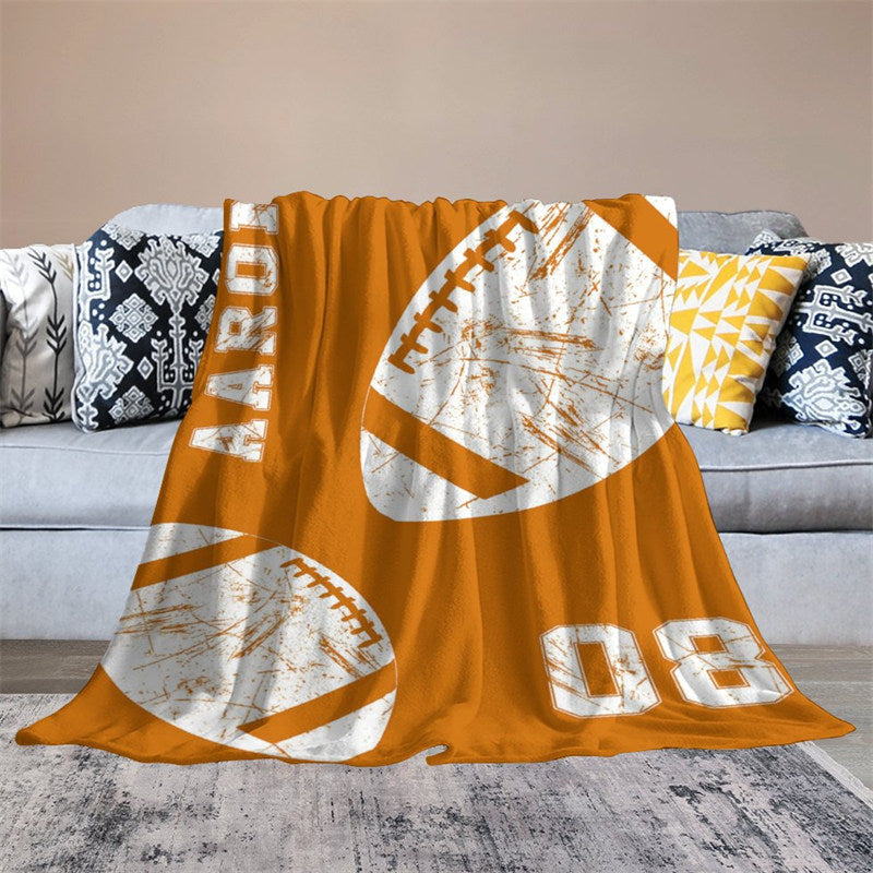 Lofaris Orange Rugby Jersey Sports Style Custom Name Blanket