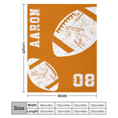 Lofaris Orange Rugby Jersey Sports Style Custom Name Blanket