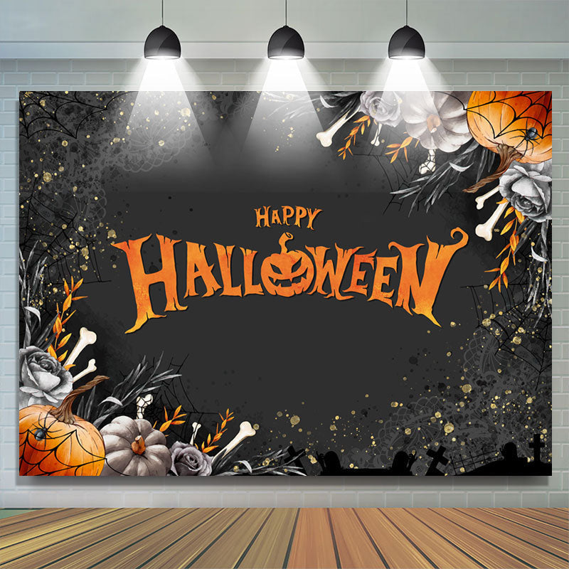 Lofaris Orange Scary Pumpkin Black Happy Halloween Backdrop