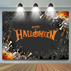 Lofaris Orange Scary Pumpkin Black Happy Halloween Backdrop