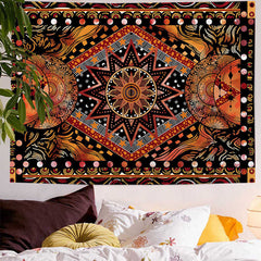 Lofaris Orange Sun Moon Star Indie Art Hippie Wall Tapestry