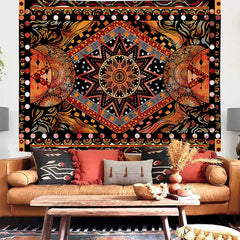 Lofaris Orange Sun Moon Star Indie Art Hippie Wall Tapestry