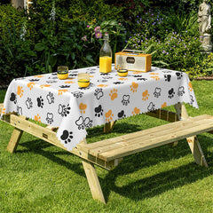 Lofaris Orange White Black Paws Repeat Kitchen Decor Tablecloth