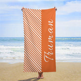 Lofaris Organge Stripe Custom Name Beach Towel for Vacation