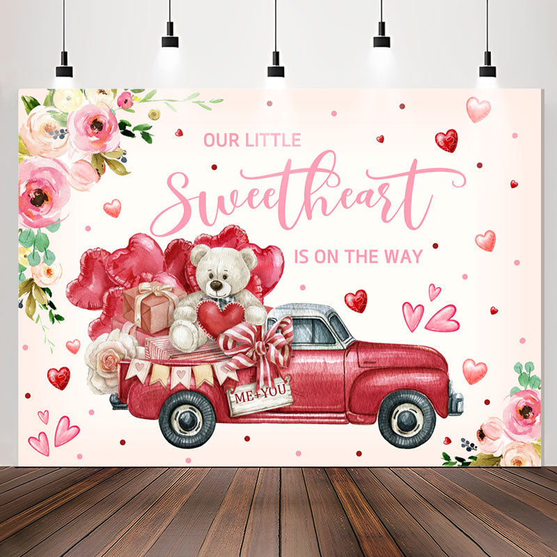 Lofaris Our Little Sweet Heart Car Bear Baby Shower Backdrop