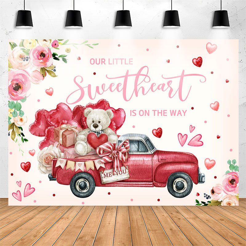 Lofaris Our Little Sweet Heart Car Bear Baby Shower Backdrop