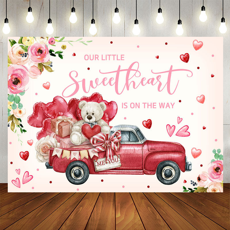 Lofaris Our Little Sweet Heart Car Bear Baby Shower Backdrop