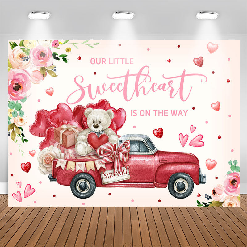 Lofaris Our Little Sweet Heart Car Bear Baby Shower Backdrop
