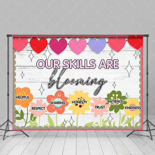 Lofaris Our Skills Are Blooming Heart Floral Wooden Backdrop