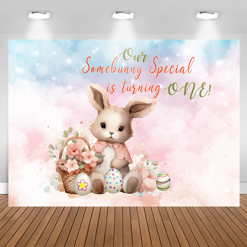 Lofaris Our Somebunny Special Egg Pink 1st Birthday Backdrop