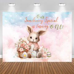 Lofaris Our Somebunny Special Egg Pink 1st Birthday Backdrop