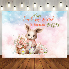 Lofaris Our Somebunny Special Egg Pink 1st Birthday Backdrop
