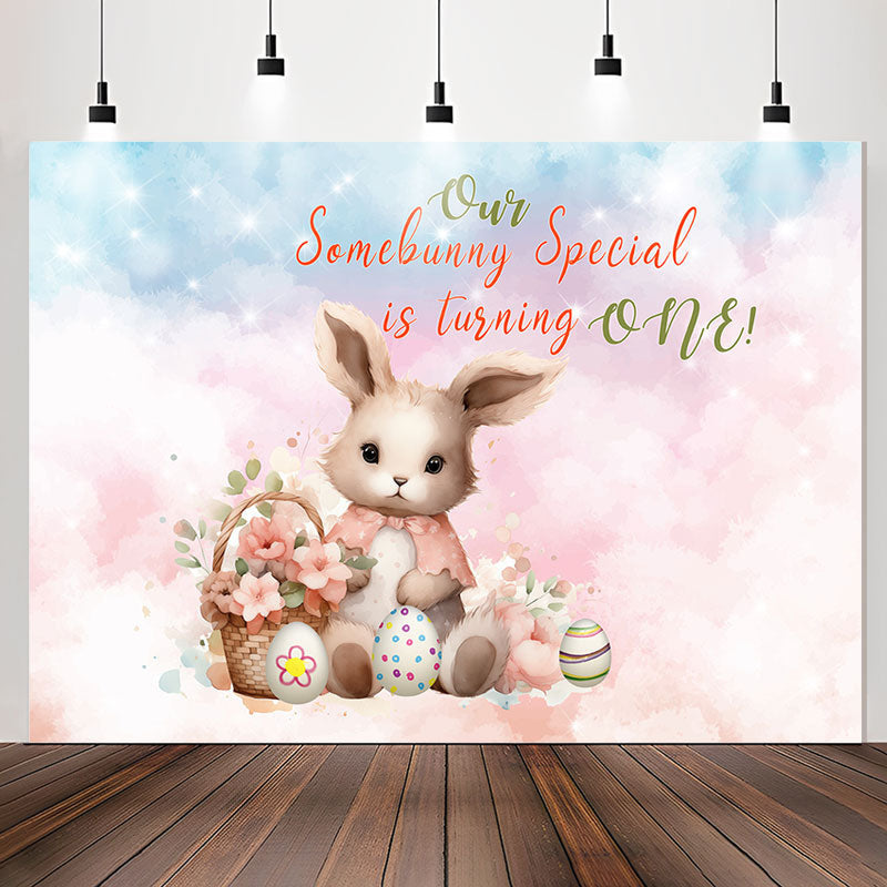 Lofaris Our Somebunny Special Egg Pink 1st Birthday Backdrop