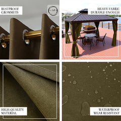 Coffee Pergola Waterproof Grommet Top Outdoor Curtains for Front Porch