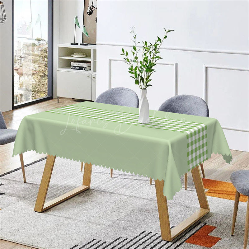 Lofaris Outdoor Light Green Gingham Rectangle Tablecloth