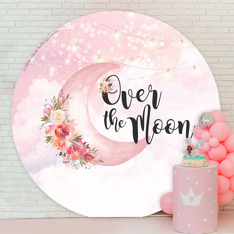Lofaris Over The Moon Pink Floral Round Birthday Backdrop