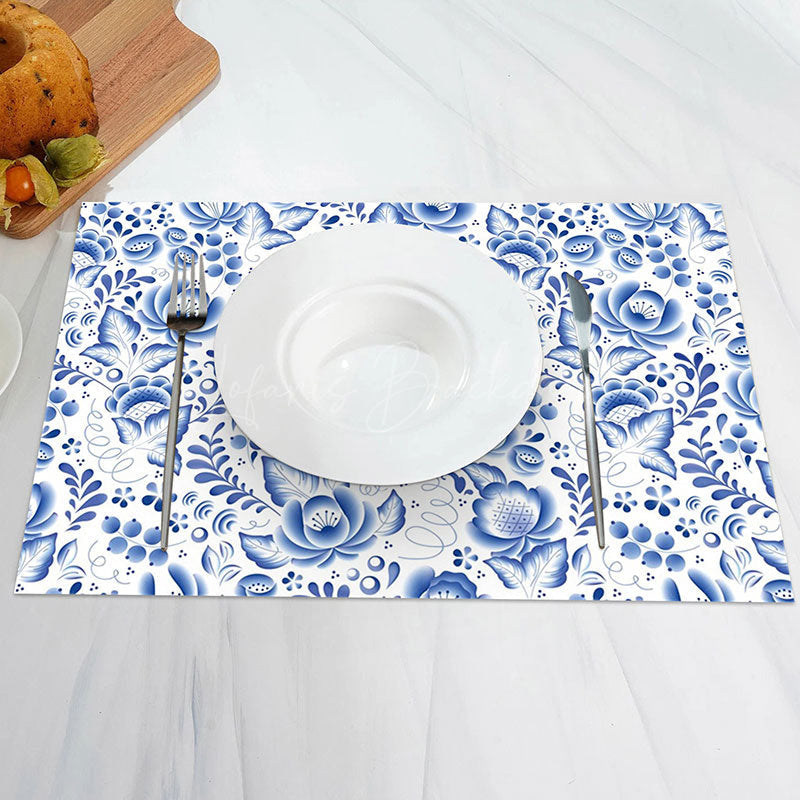 Lofaris Paisley Blue Floral Leaf Pattern Set Of 4 Placemats
