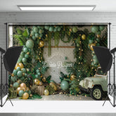 Lofaris Palm Leaves Green Balloons Car Cake Smash Backdrop