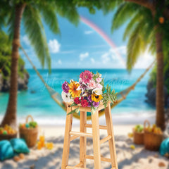 Lofaris Palm Tree Rainbow Hammock Sand Beach Summer Backdrop