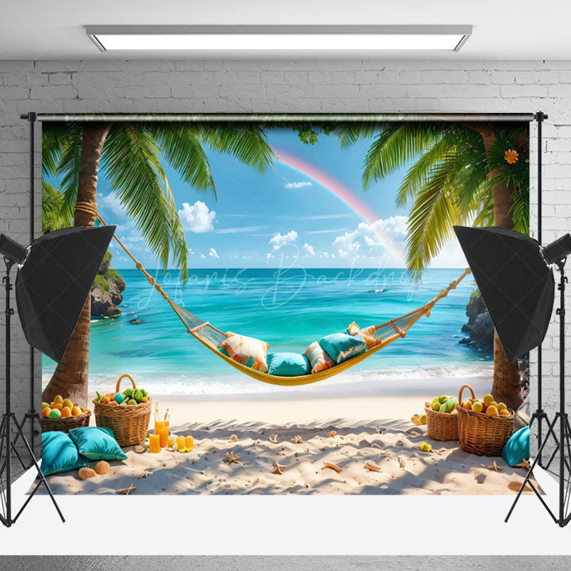Lofaris Palm Tree Rainbow Hammock Sand Beach Summer Backdrop