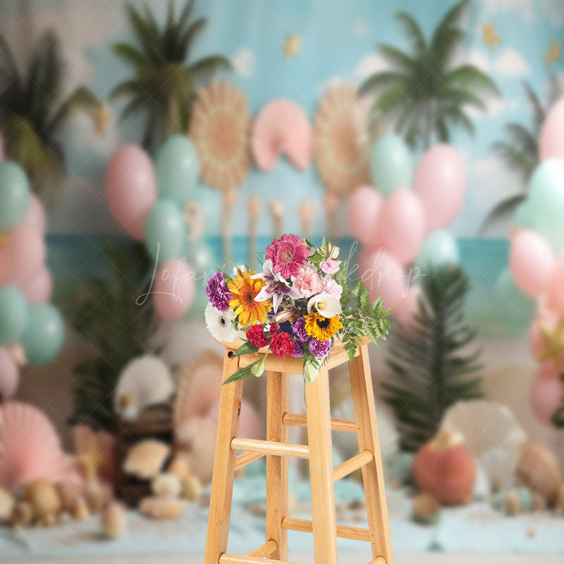 Lofaris Palm Tree Shell Balloons Coastal Cake Smash Backdrop