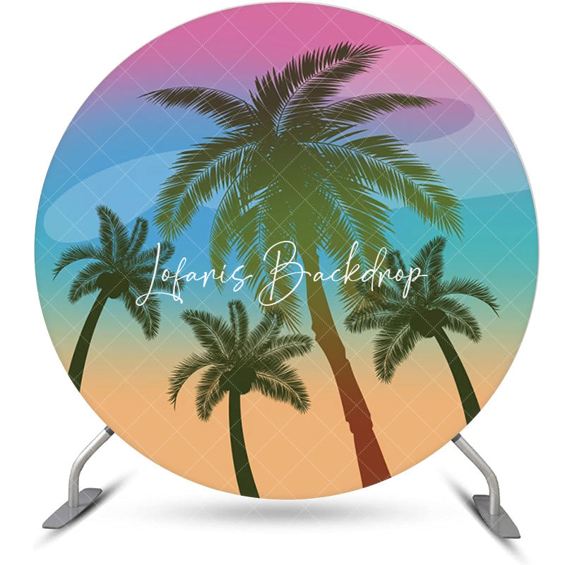 Lofaris Palm Trees Rainbow Sky Hawaii Beach Round Backdrop