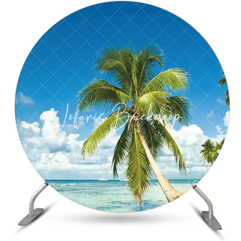 Lofaris Palm Trees Sky Clouds Hawaii Beach Round Backdrop