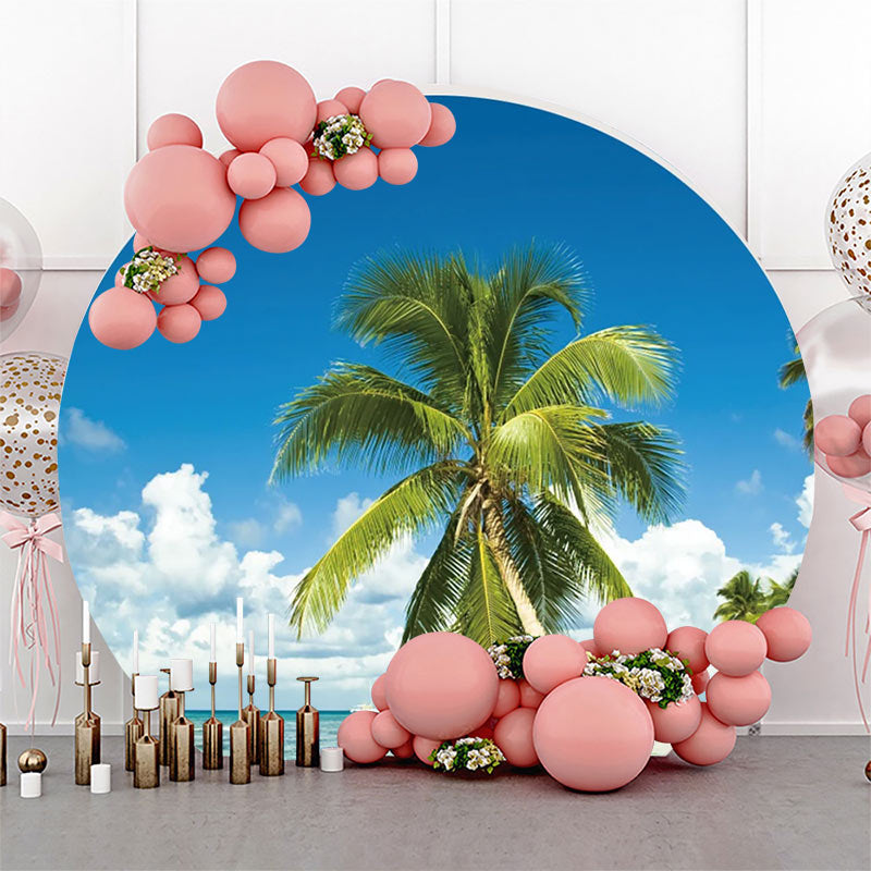 Lofaris Palm Trees Sky Clouds Hawaii Beach Round Backdrop
