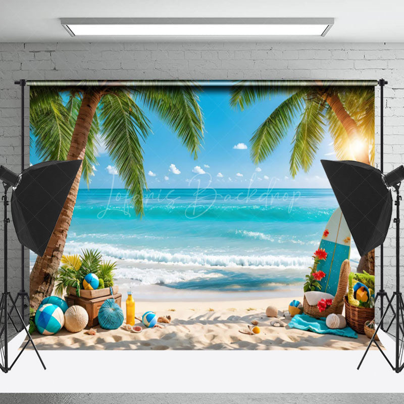 Lofaris Palm Trees Sunset Sandy Beach Summer Photo Backdrop