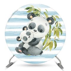 Lofaris Panda Bamboo Blue White Stripes Party Round Backdrop