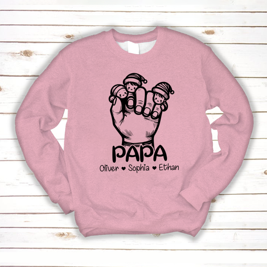 Lofaris Papa Hands Face Kids Personalized Gift Sweatshirt
