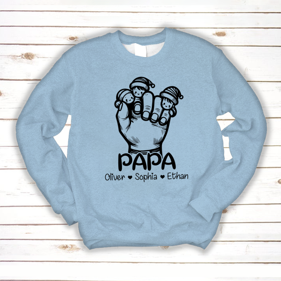 Lofaris Papa Hands Face Kids Personalized Gift Sweatshirt