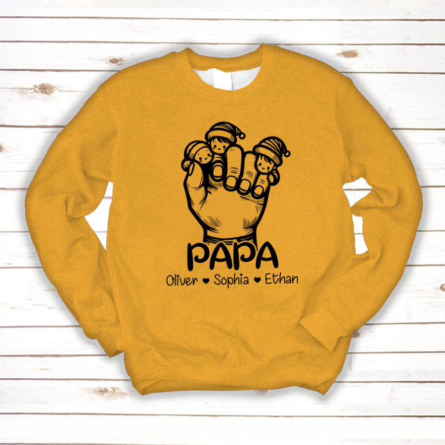Lofaris Papa Hands Face Kids Personalized Gift Sweatshirt