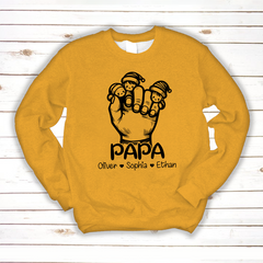 Lofaris Papa Hands Face Kids Personalized Gift Sweatshirt