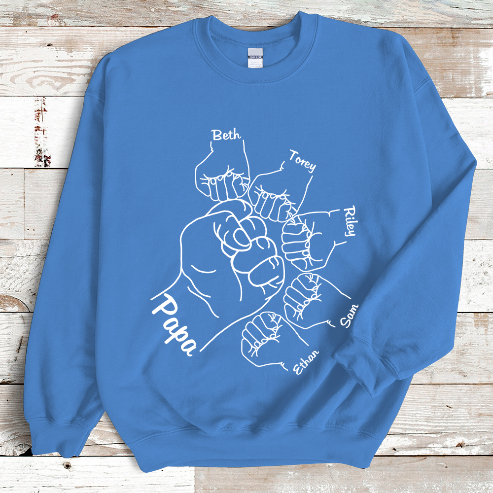 Lofaris Papa Hands Fathers Day Gift Custom Name Sweatshirt