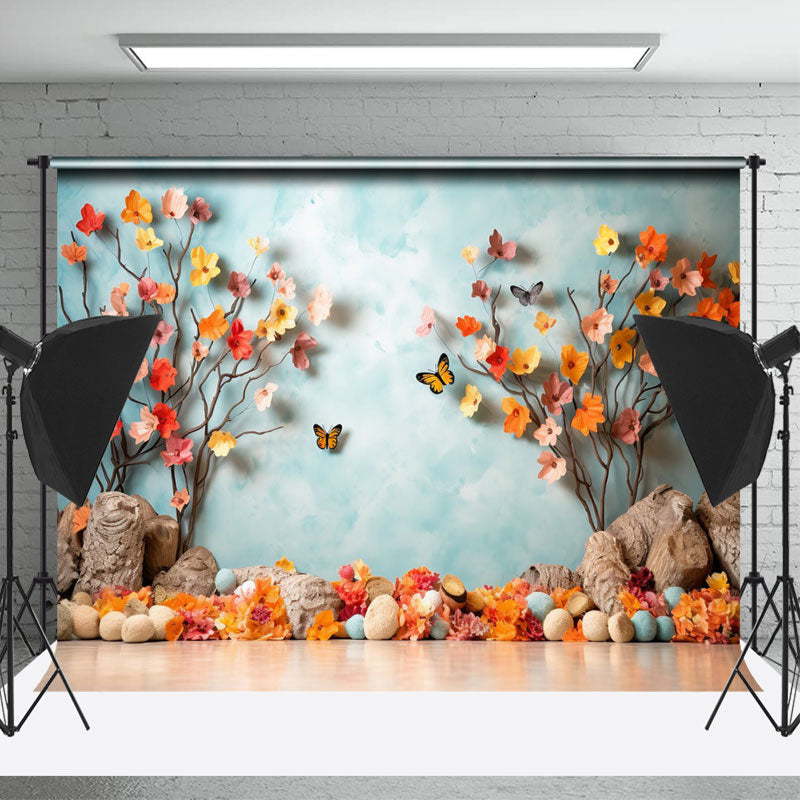 Lofaris Paper Floral Butterfly Blue Sky Birthday Backdrop