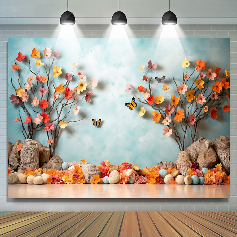 Lofaris Paper Floral Butterfly Blue Sky Birthday Backdrop