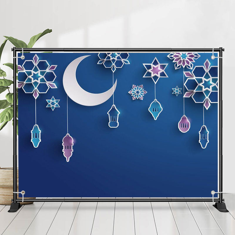 Lofaris Paper Flower Pendant Moon Blue Eid Mubarak Backdrop