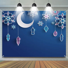 Lofaris Paper Flower Pendant Moon Blue Eid Mubarak Backdrop