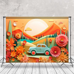 Lofaris Paper Sunset Mountain Flower Car Cake Smash Backdrop