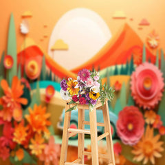 Lofaris Paper Sunset Mountain Flower Car Cake Smash Backdrop
