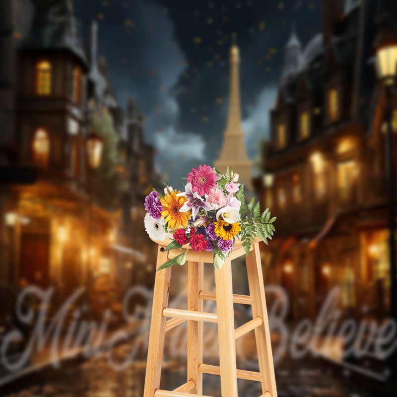 Lofaris Paris City Night View Street Backdrop Eiffel Tower